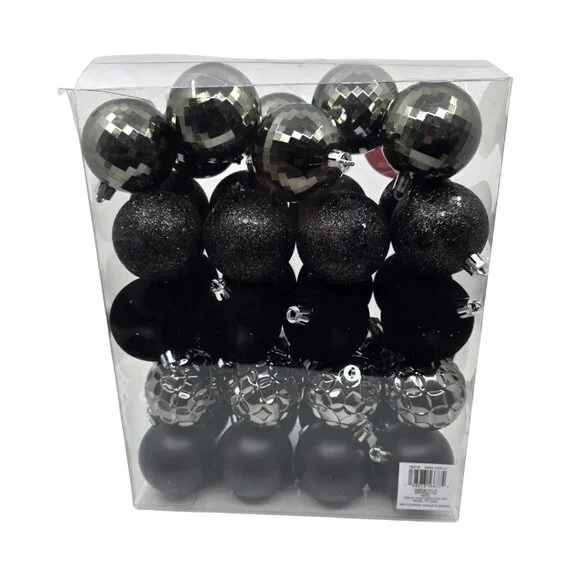 40 pc Black & Silver Shatterproof Ornaments - Picture 4 of 5